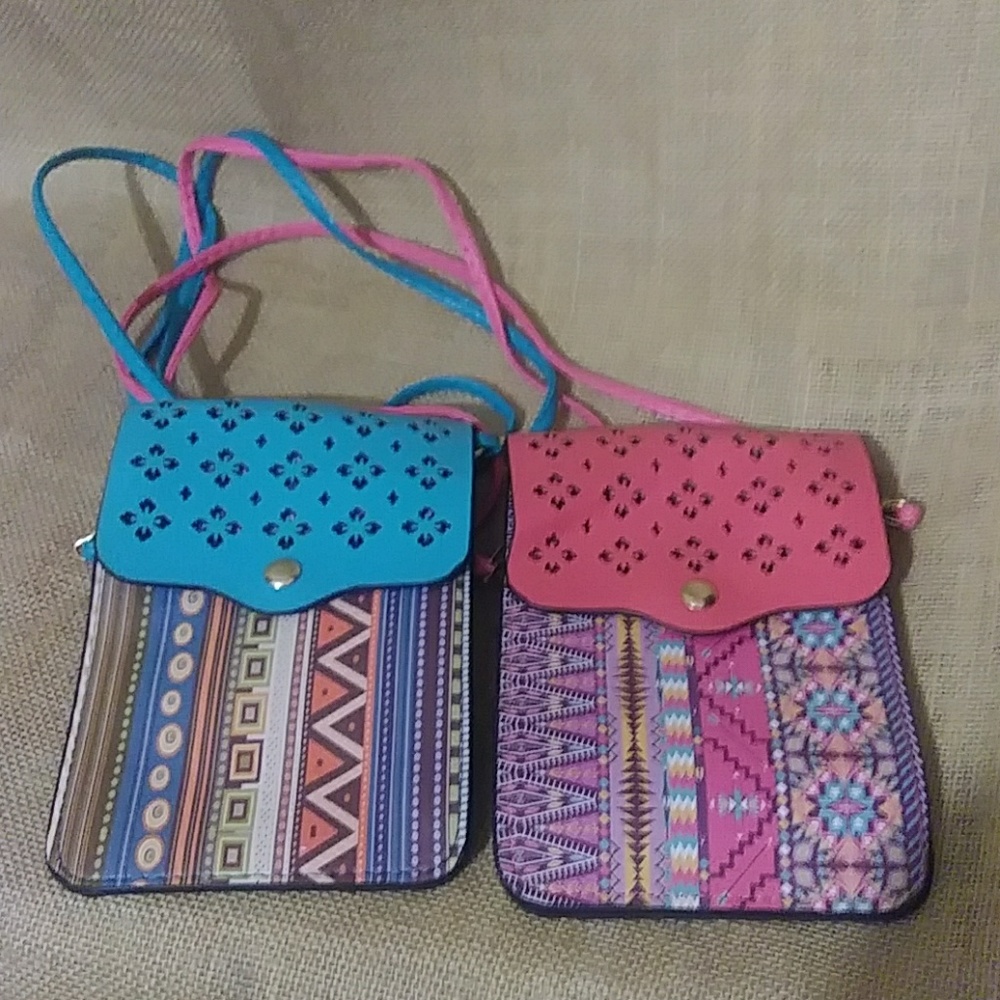 Crossbody Pleather Bags Badge ID Holder Aztec Design Vibrant Colors RED BANNER - Picture 2 of 5